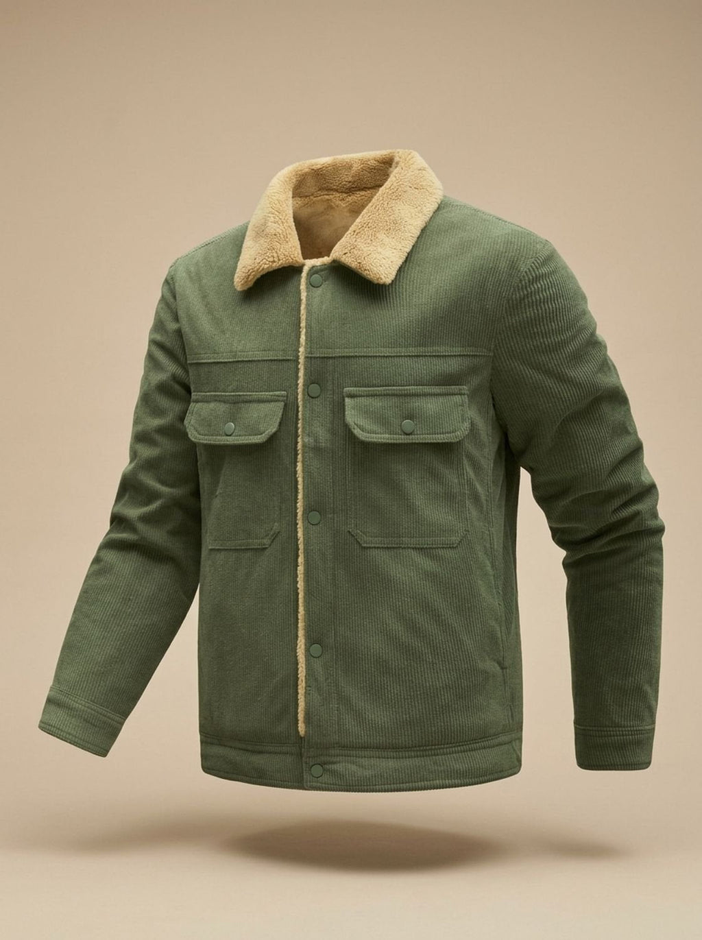 Men's Snap-Front Teddy-Lined Corduroy Utility Jacket