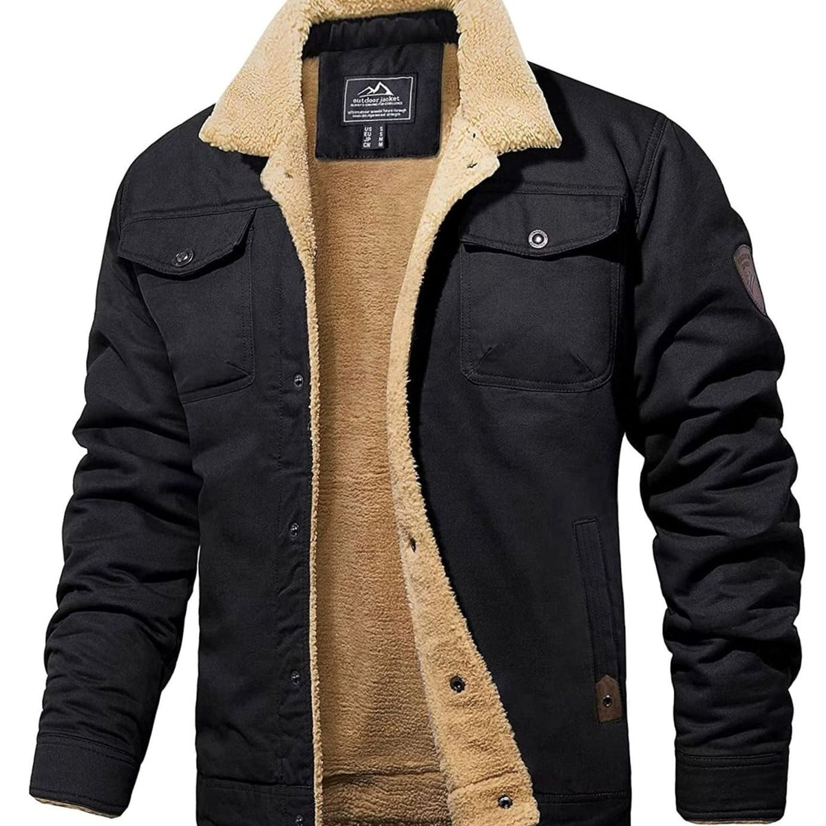 Men's Winter Jacket with Sherpa Fleece Lining and Snaps