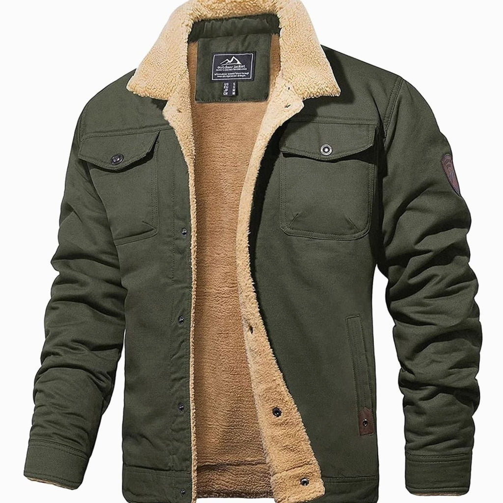 Men's Winter Jacket with Sherpa Fleece Lining and Snaps