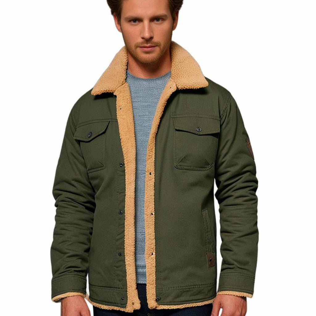 Men's Winter Jacket with Sherpa Fleece Lining and Snaps