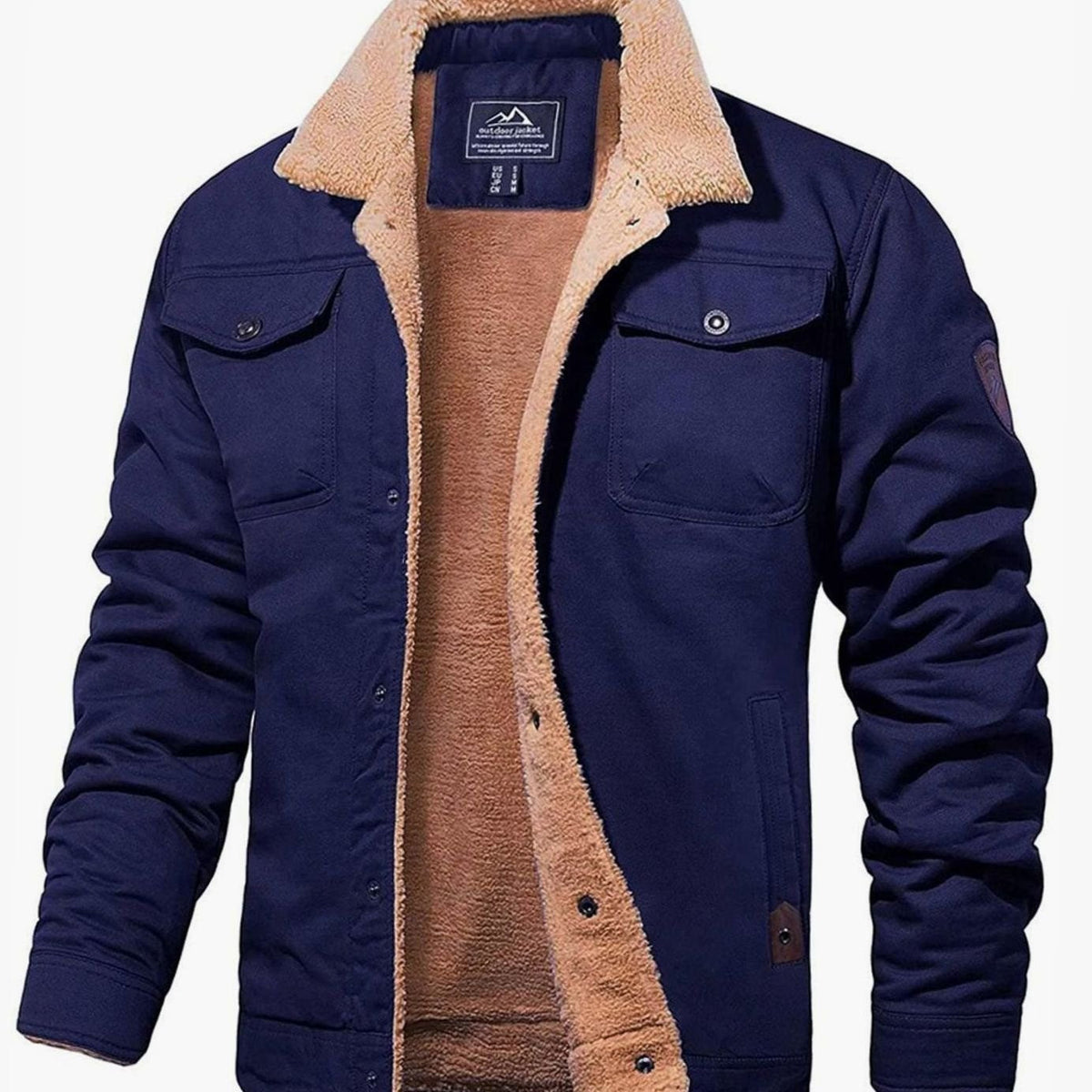 Men's Winter Jacket with Sherpa Fleece Lining and Snaps