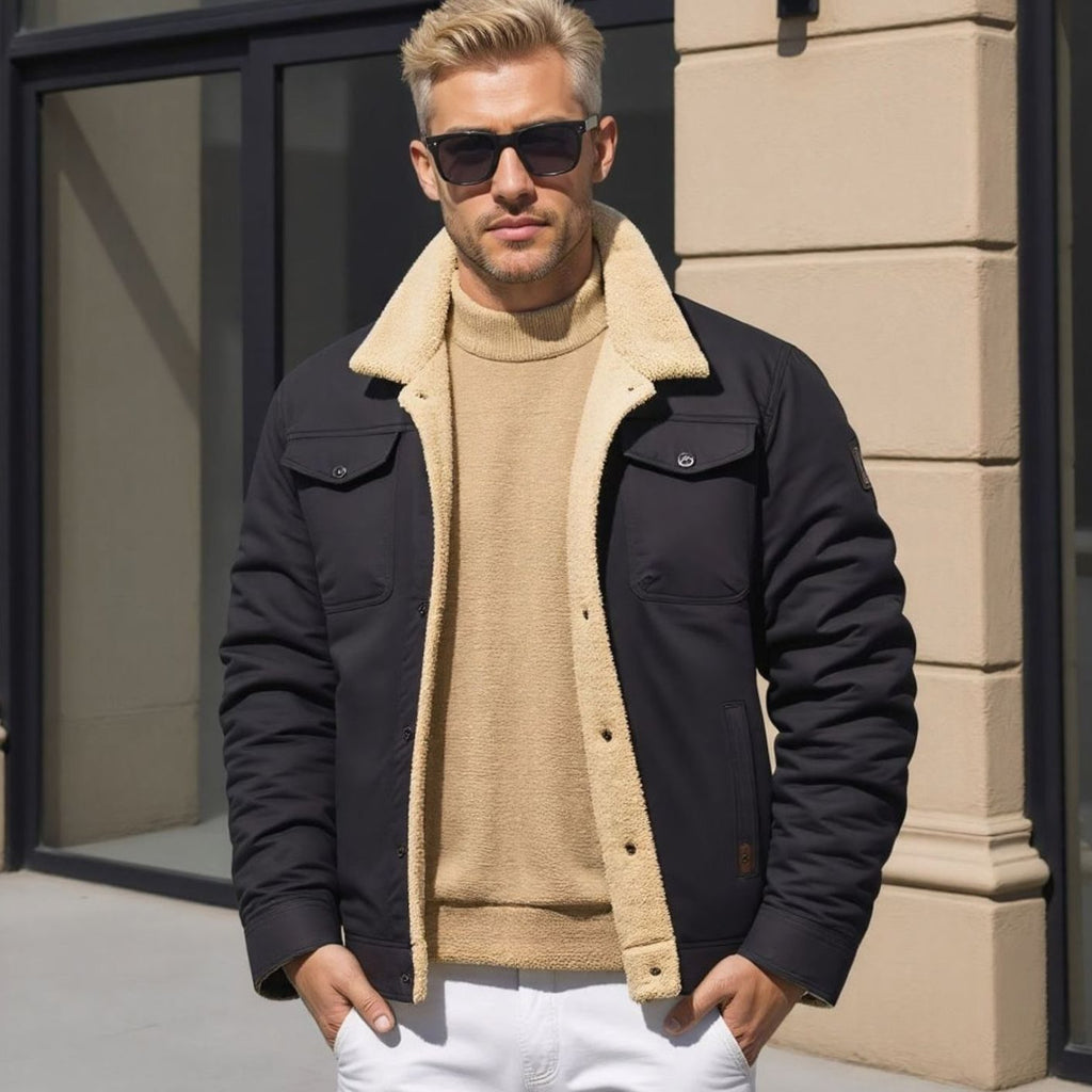 Men's Winter Jacket with Sherpa Fleece Lining and Snaps