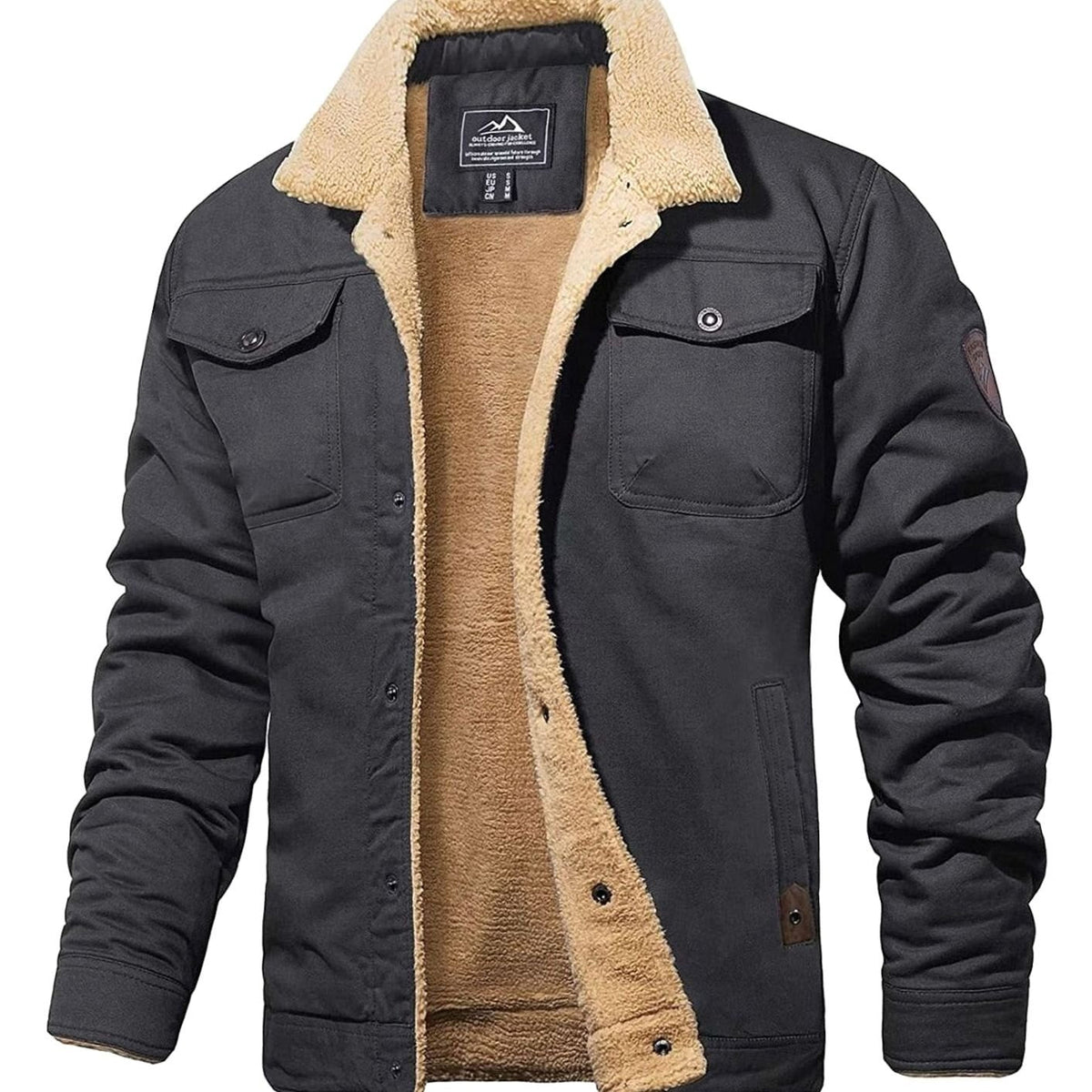 Men's Winter Jacket with Sherpa Fleece Lining and Snaps