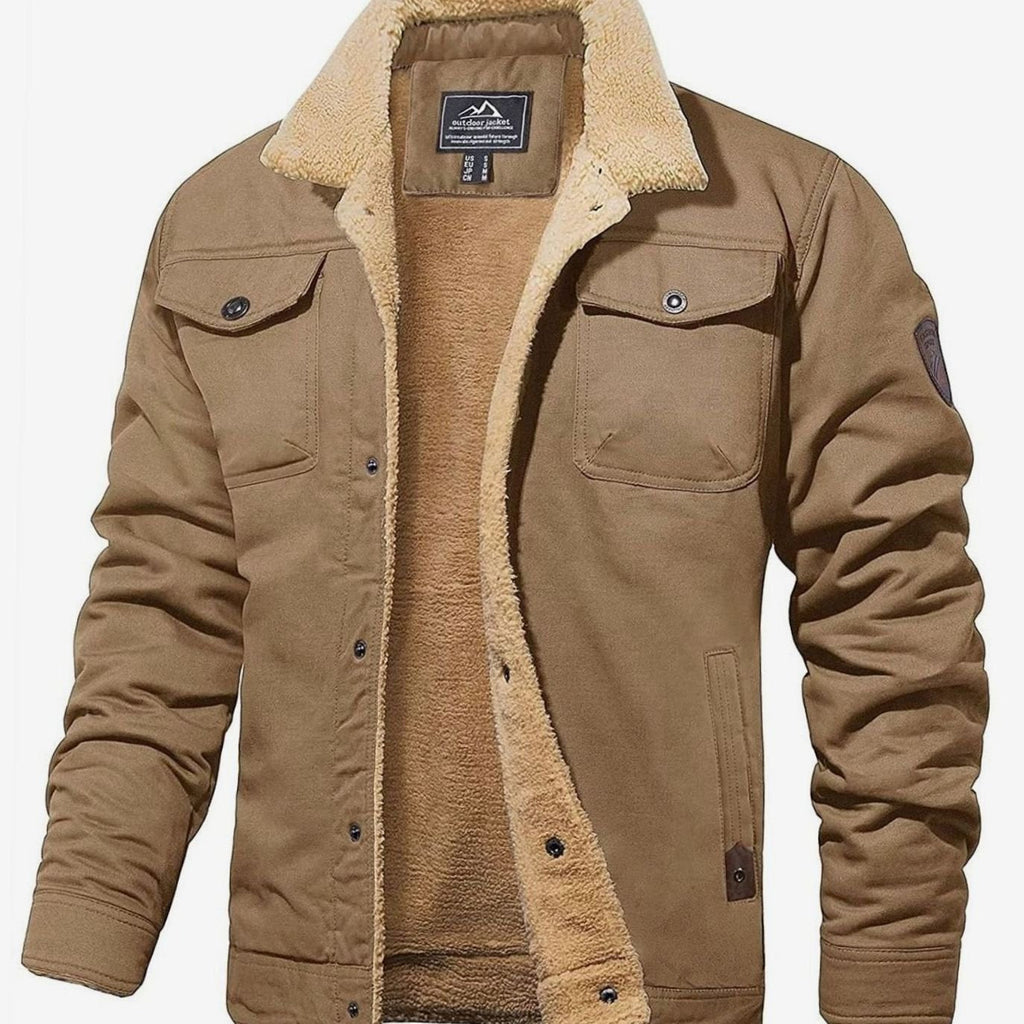Men's Winter Jacket with Sherpa Fleece Lining and Snaps