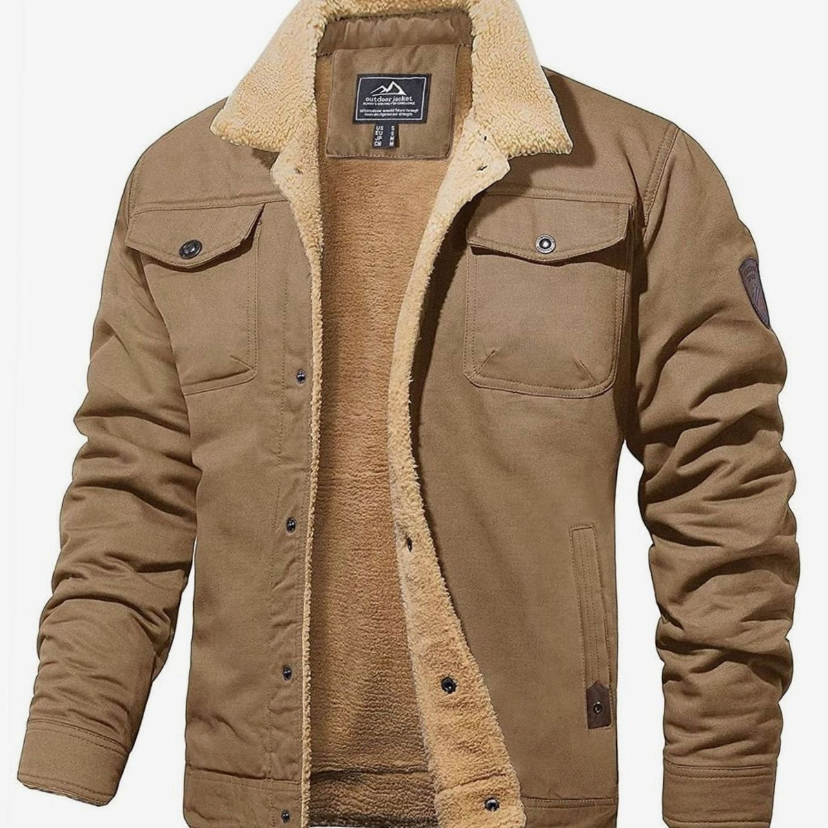 Men's Winter Jacket with Sherpa Fleece Lining and Snaps