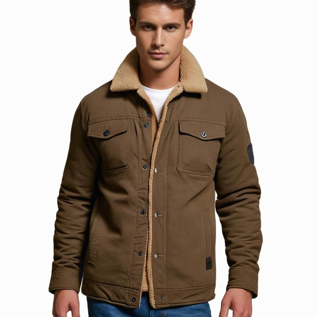 Men's Winter Jacket with Sherpa Fleece Lining and Snaps