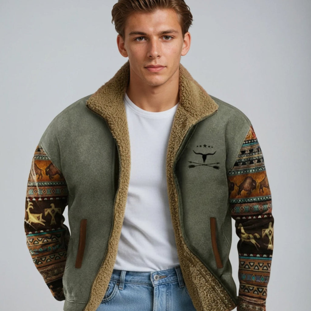 Men's Patterned Sleeve Sherpa Lined Winter Parka
