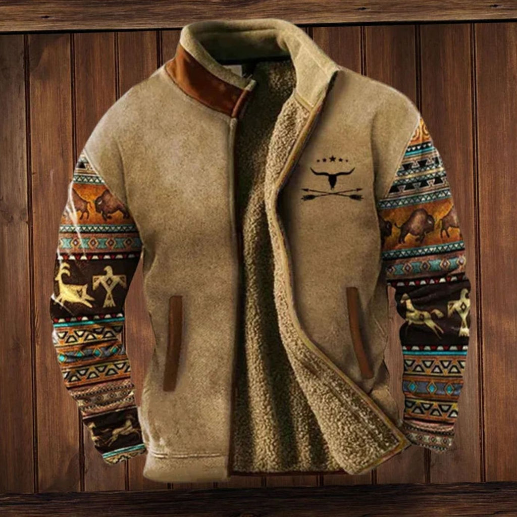 Men's Patterned Sleeve Sherpa Lined Winter Parka