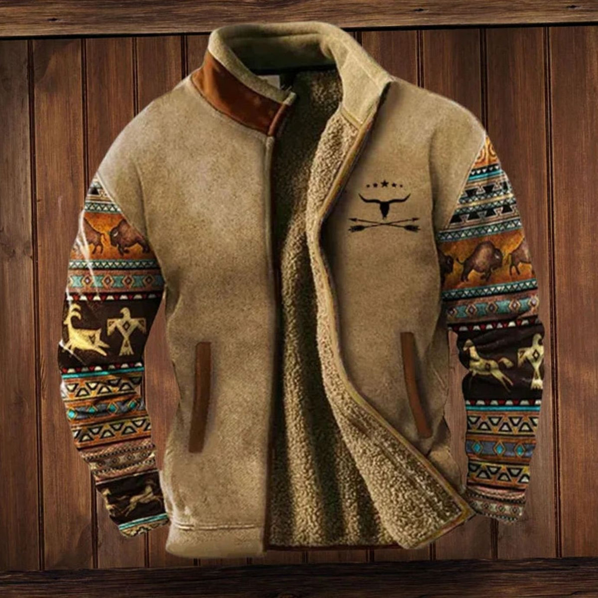 Men's Patterned Sleeve Sherpa Lined Winter Parka