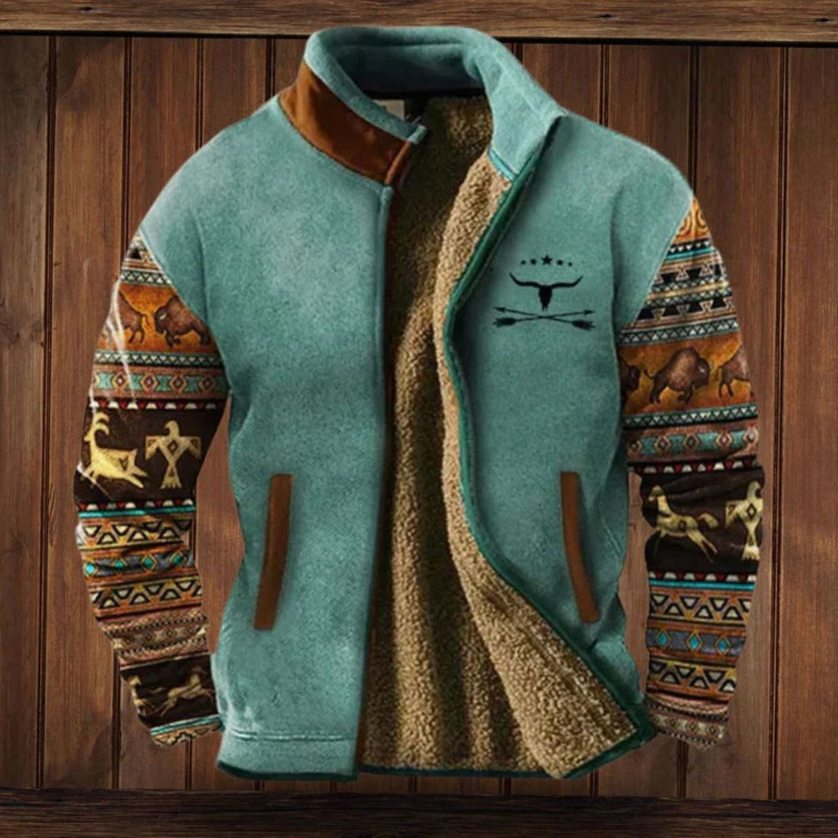 Men's Patterned Sleeve Sherpa Lined Winter Parka