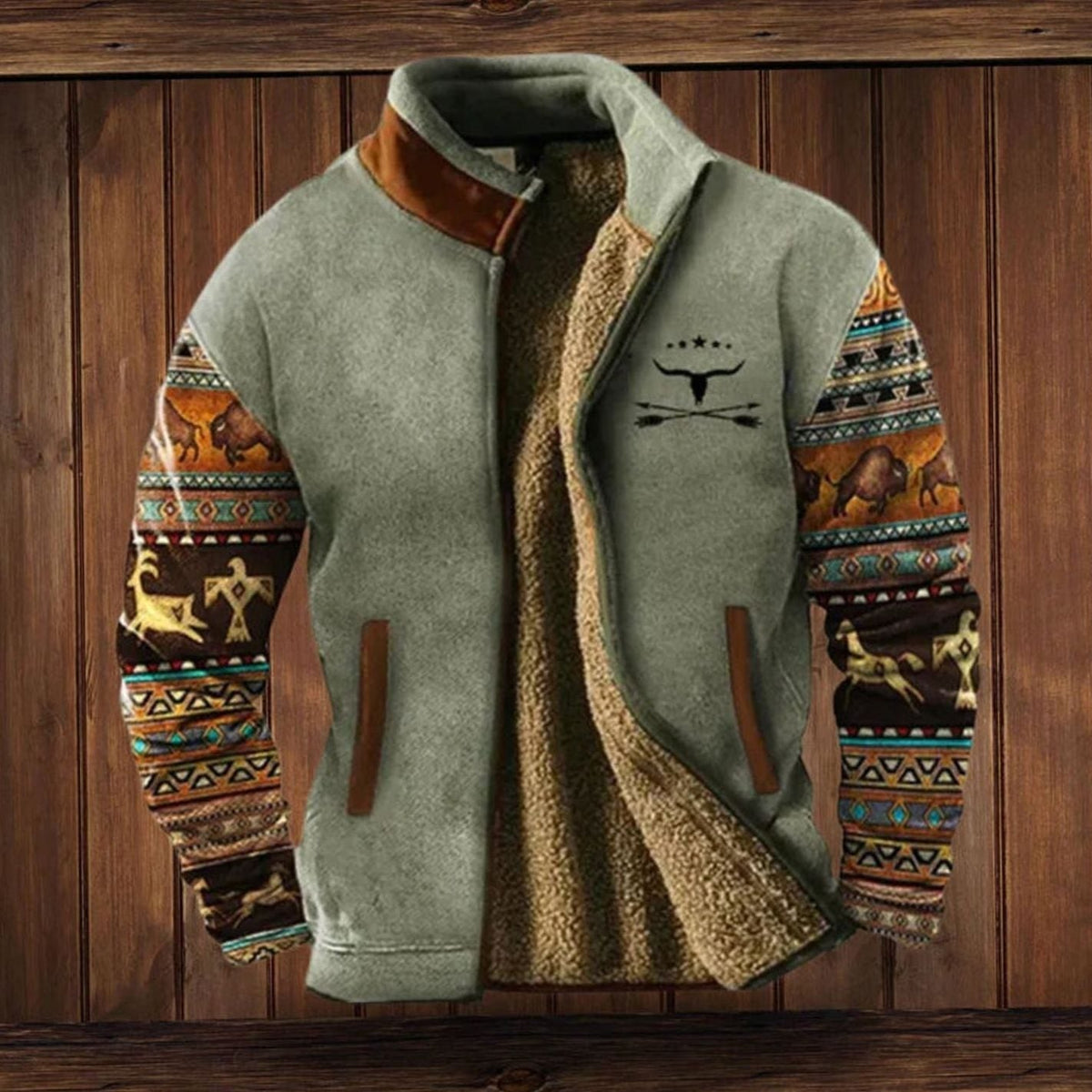 Men's Patterned Sleeve Sherpa Lined Winter Parka