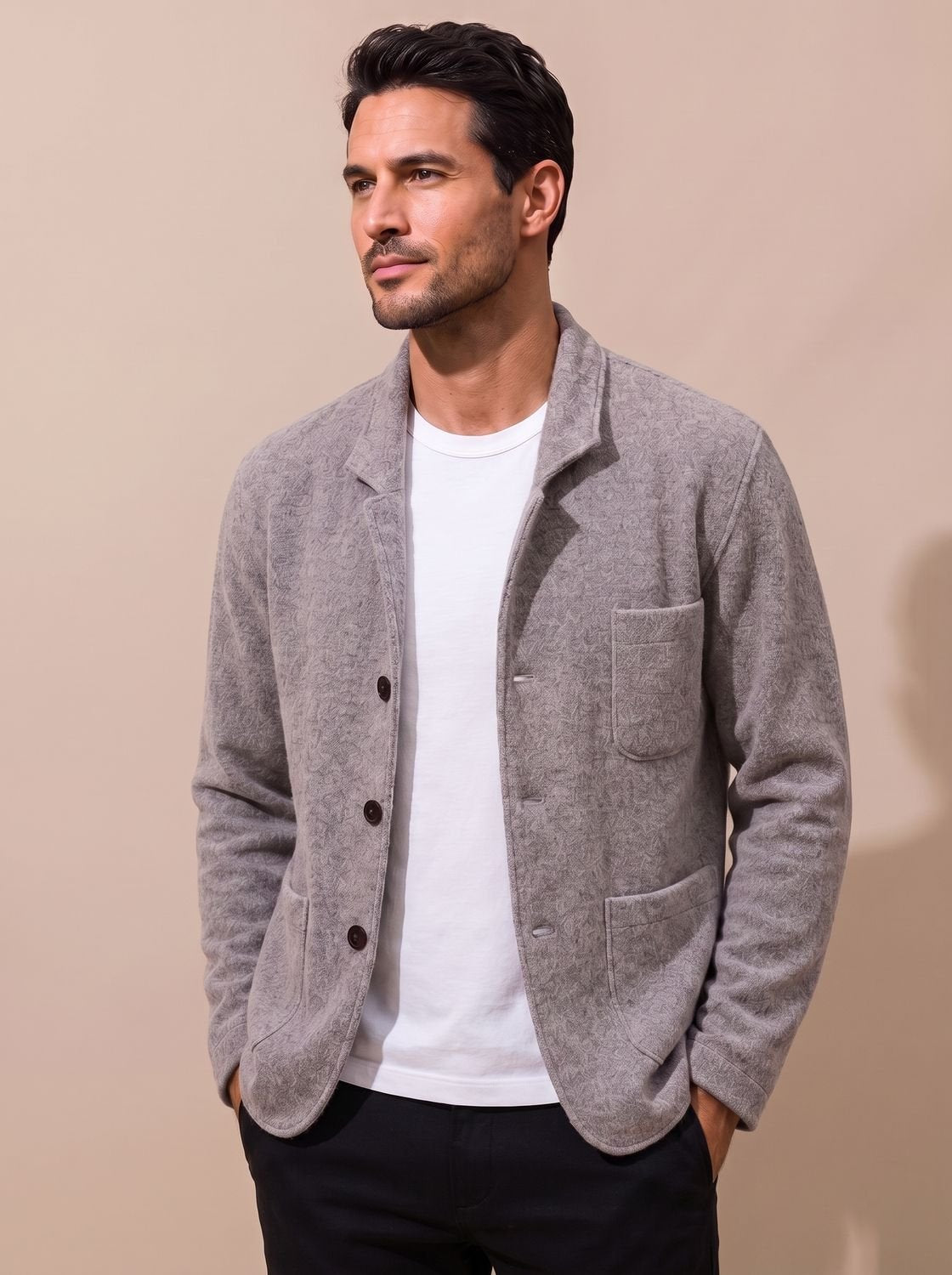 Men's Blazer-Style Tailored Slim Button Knit Cardigan