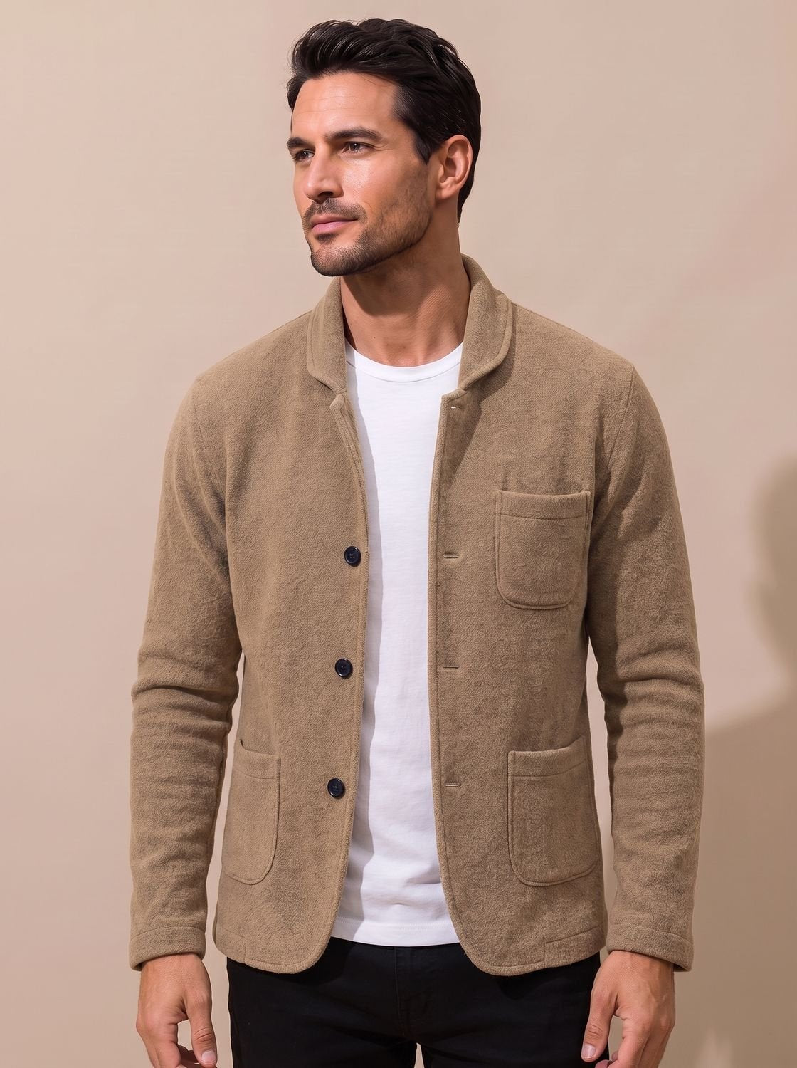 Men's Blazer-Style Tailored Slim Button Knit Cardigan
