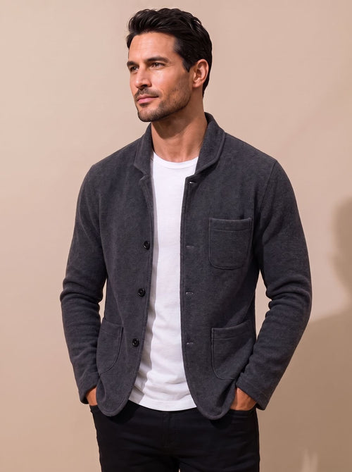 Men's Blazer-Style Tailored Slim Button Knit Cardigan