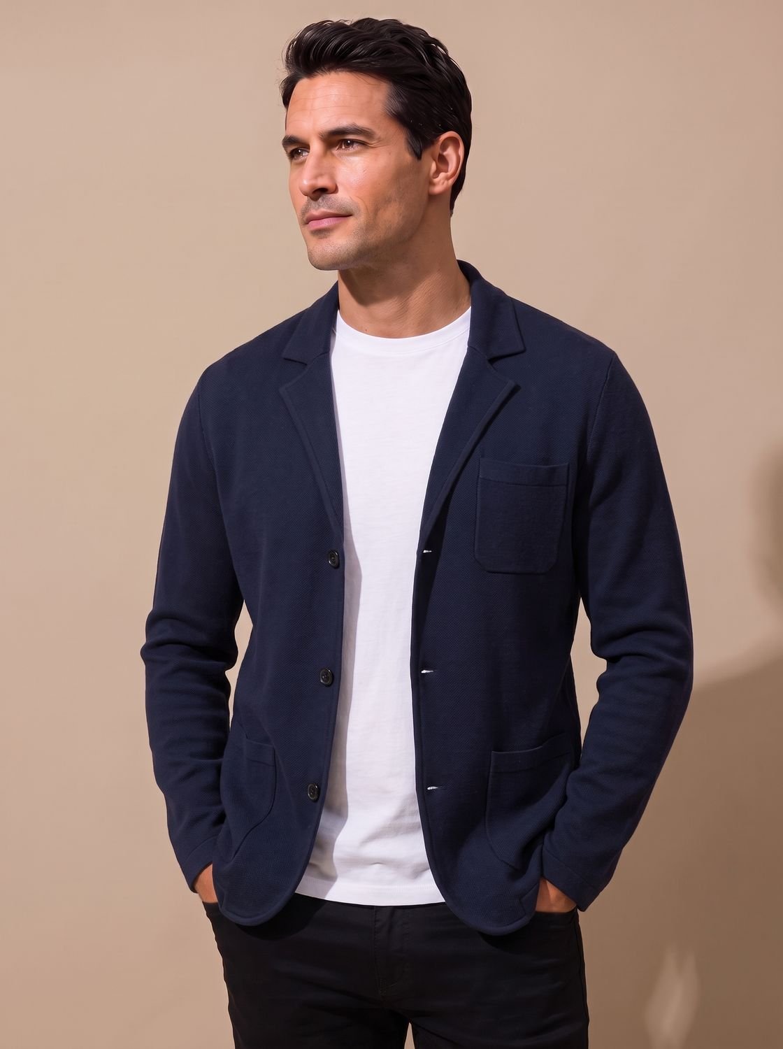 Men's Blazer-Style Tailored Slim Button Knit Cardigan