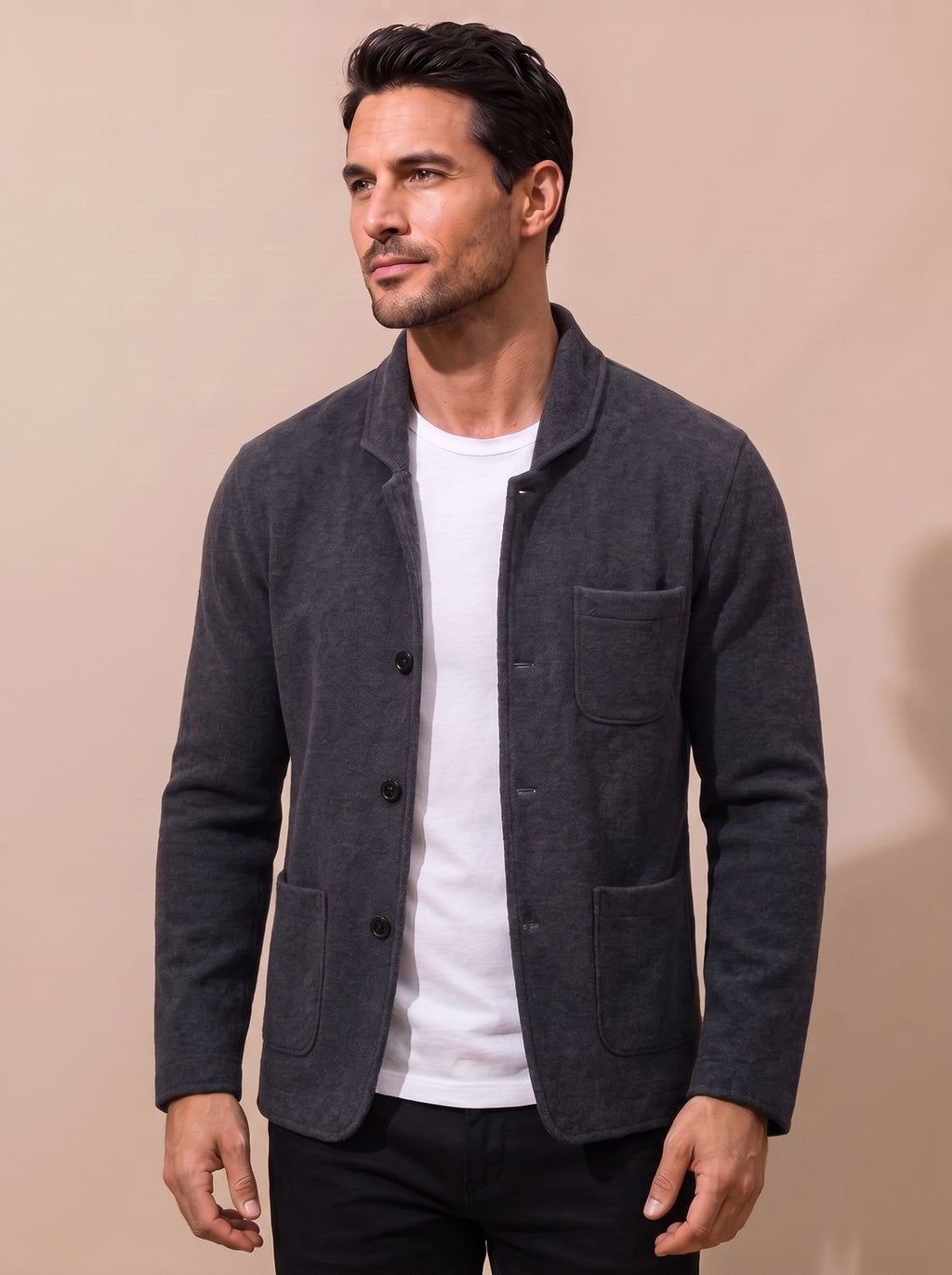 Men's Blazer-Style Tailored Slim Button Knit Cardigan