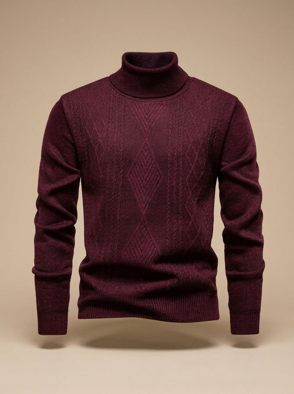 Men's Fitted Cable Textured High Neck Knit Sweater