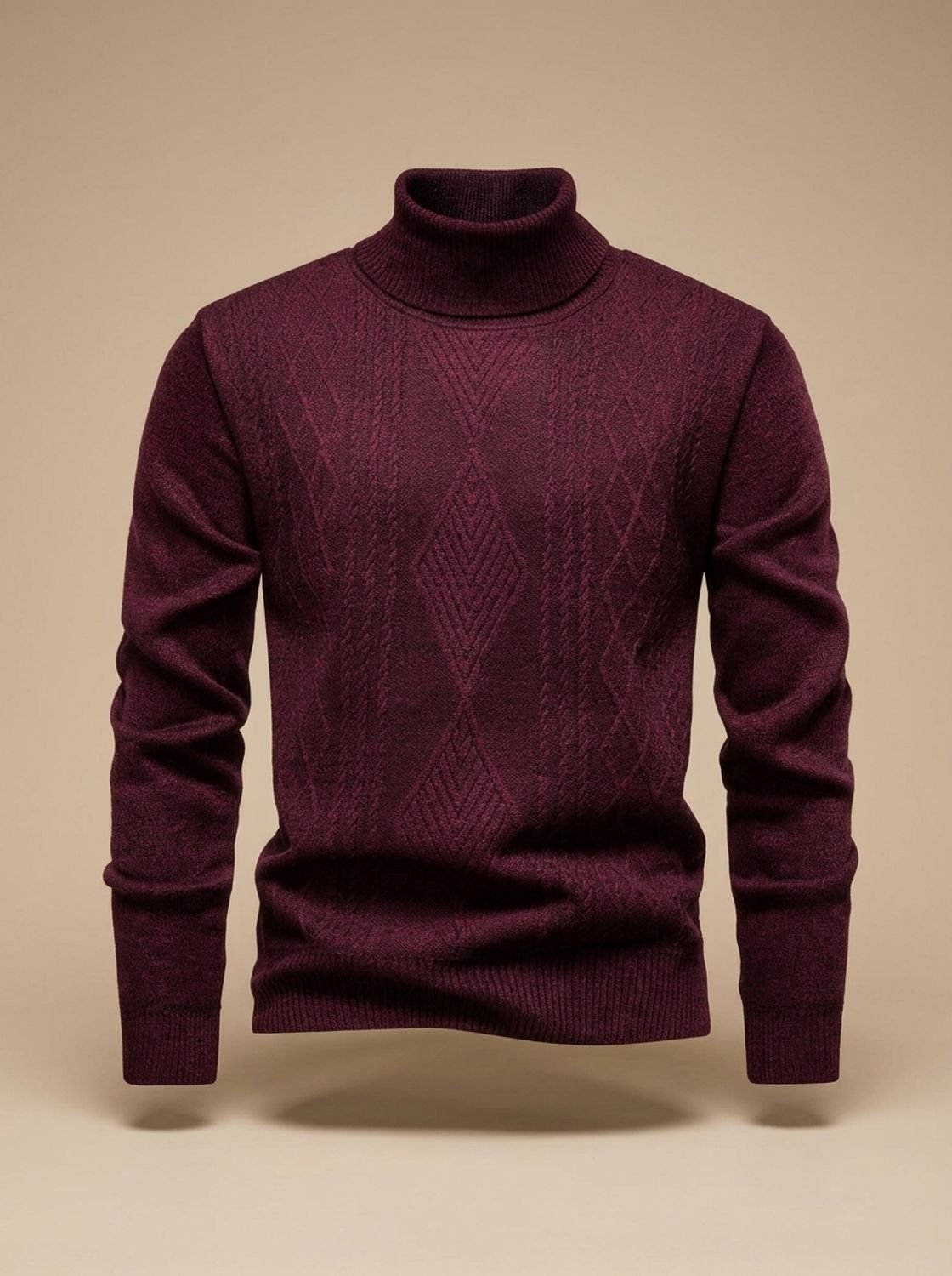 Men's Fitted Cable Textured High Neck Knit Sweater