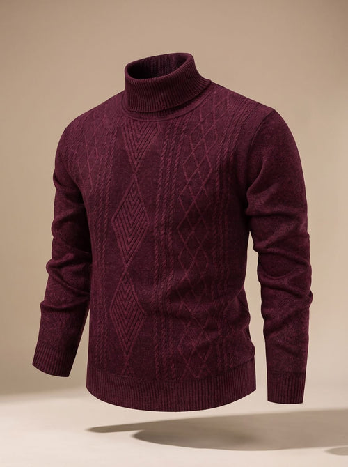Men's Fitted Cable Textured High Neck Knit Sweater