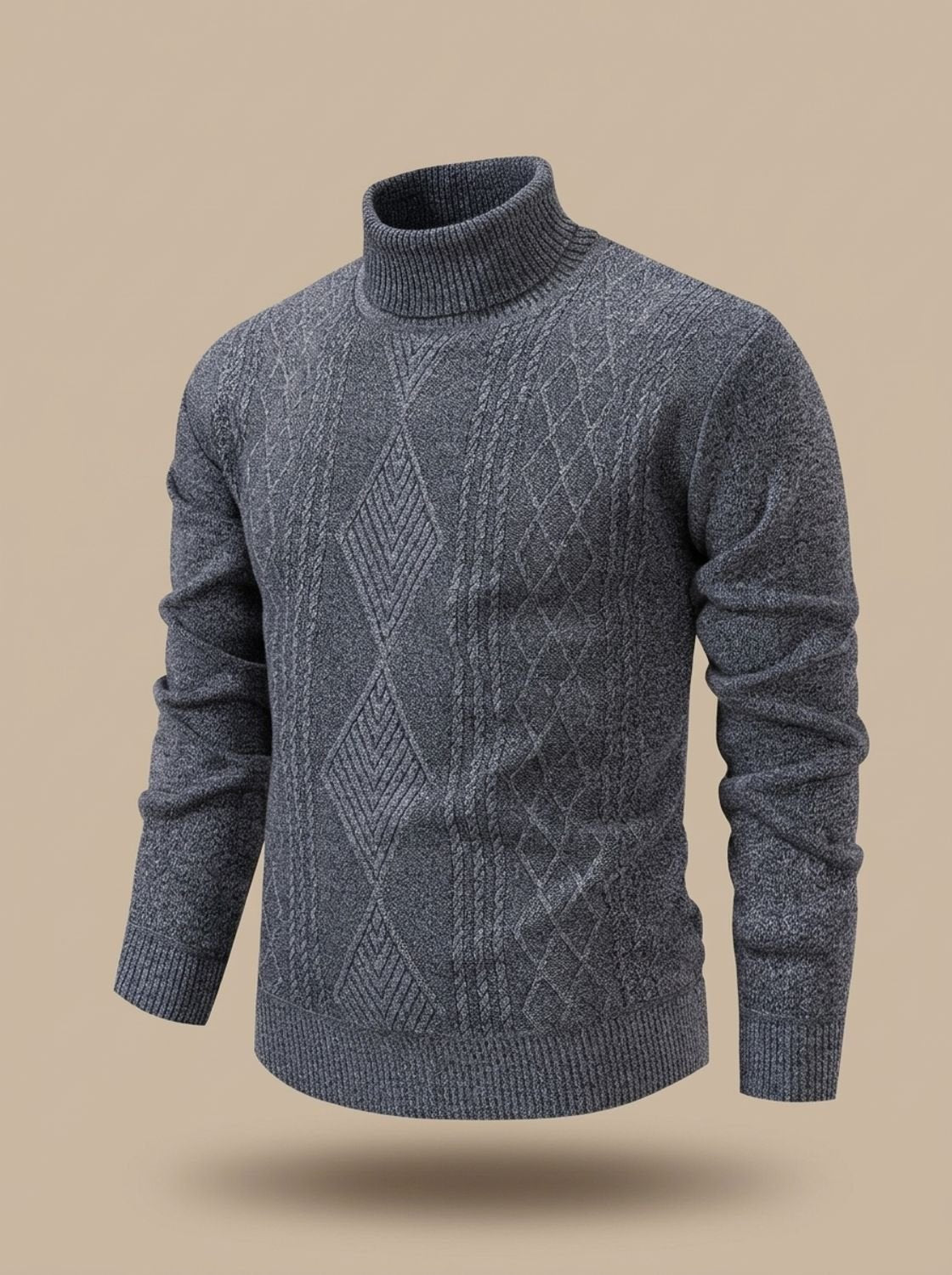 Men's Fitted Cable Textured High Neck Knit Sweater