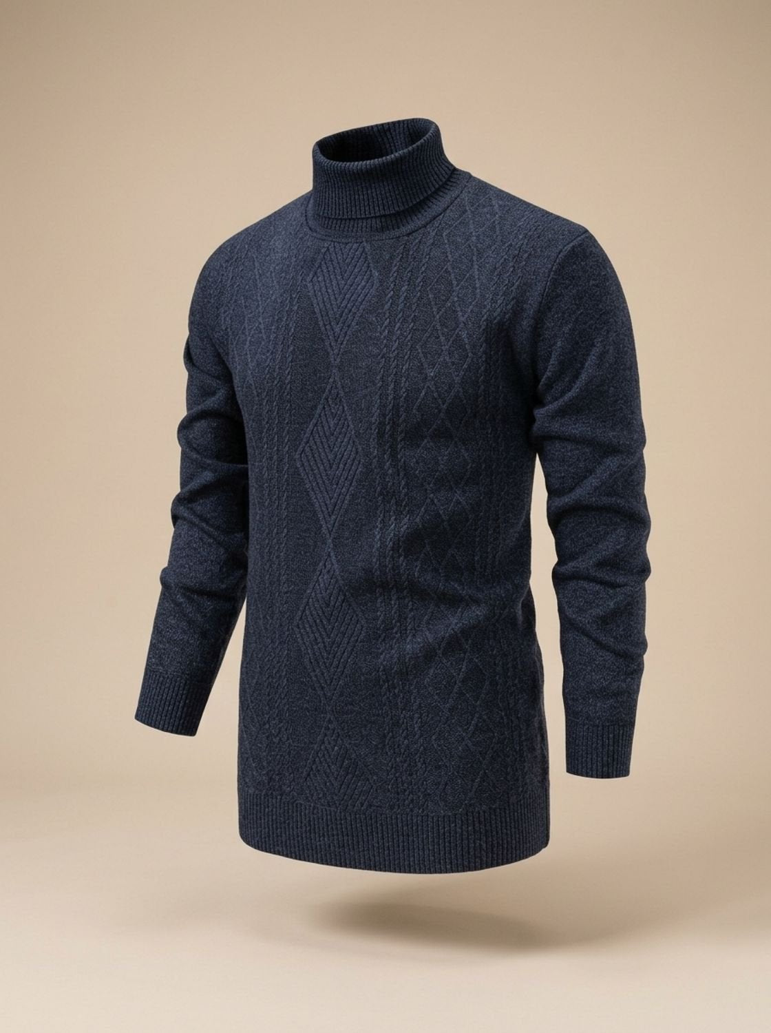 Men's Fitted Cable Textured High Neck Knit Sweater