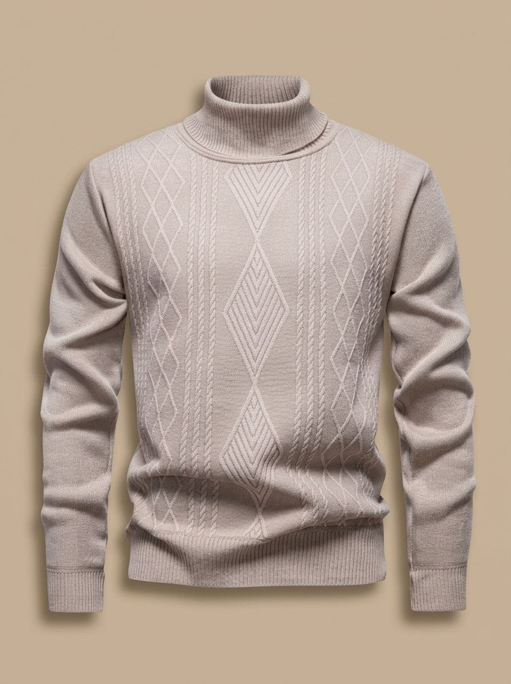 Men's Fitted Cable Textured High Neck Knit Sweater