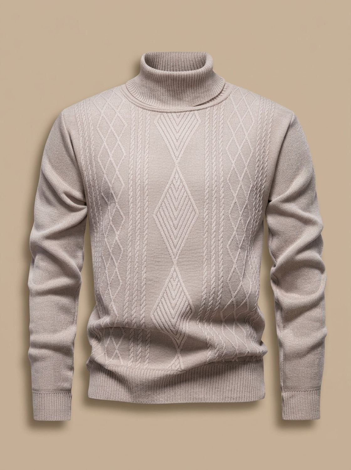 Men's Fitted Cable Textured High Neck Knit Sweater