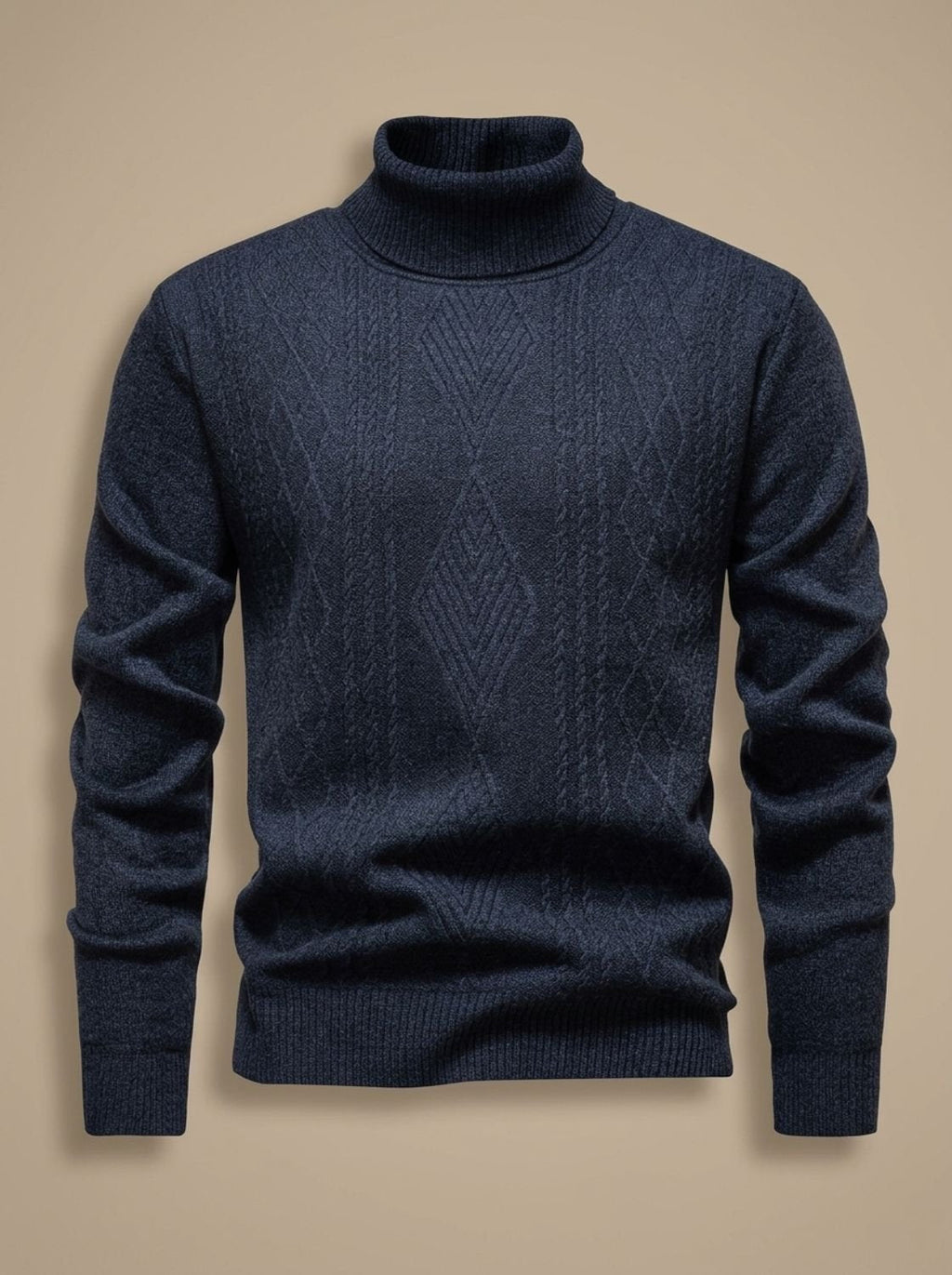 Men's Fitted Cable Textured High Neck Knit Sweater