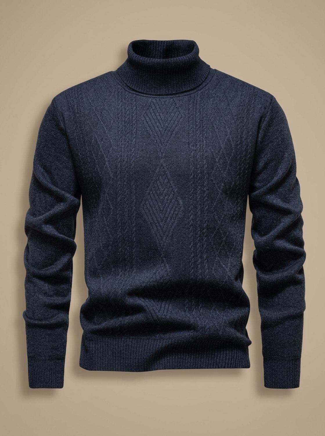 Men's Fitted Cable Textured High Neck Knit Sweater