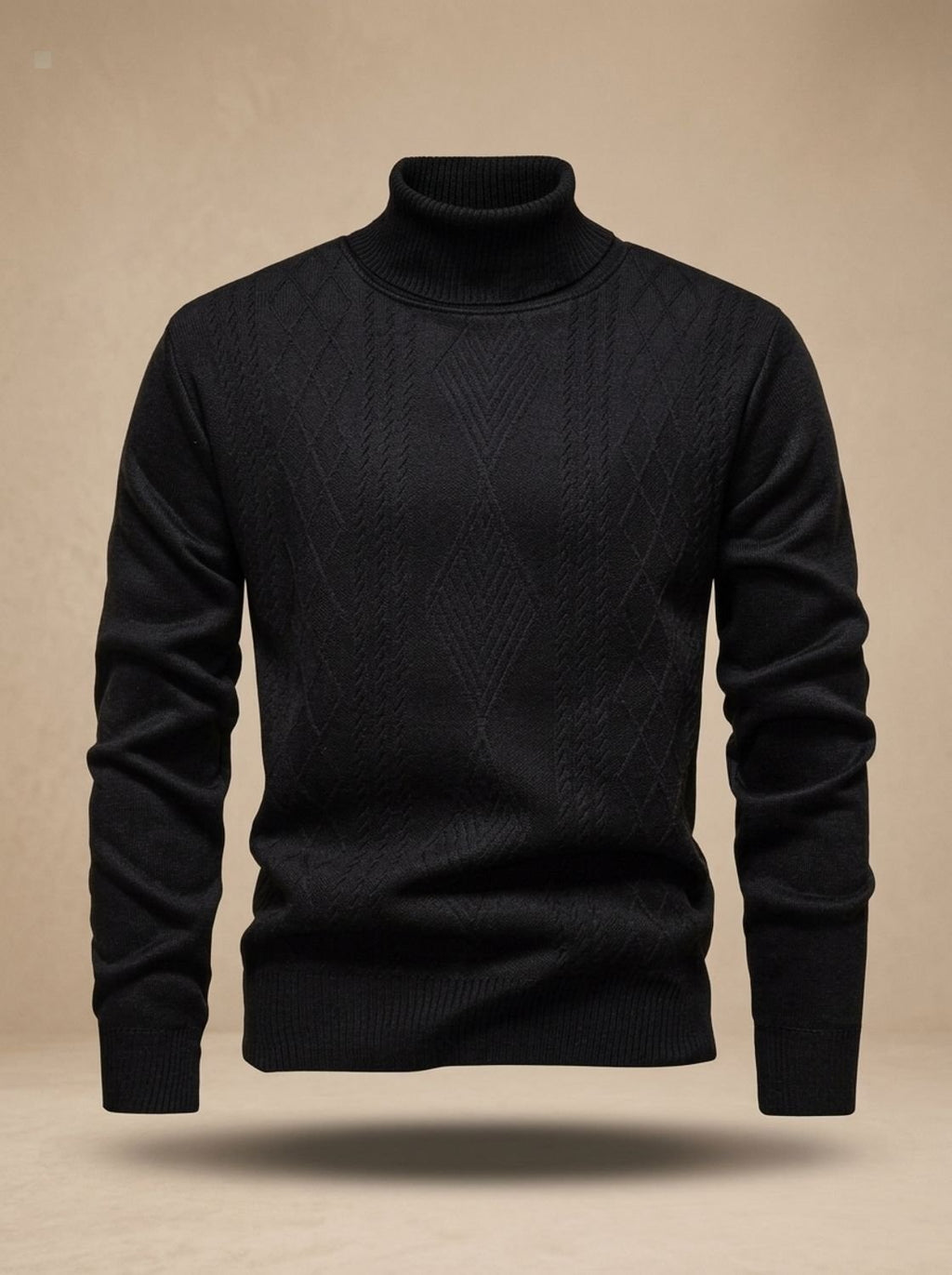 Men's Fitted Cable Textured High Neck Knit Sweater