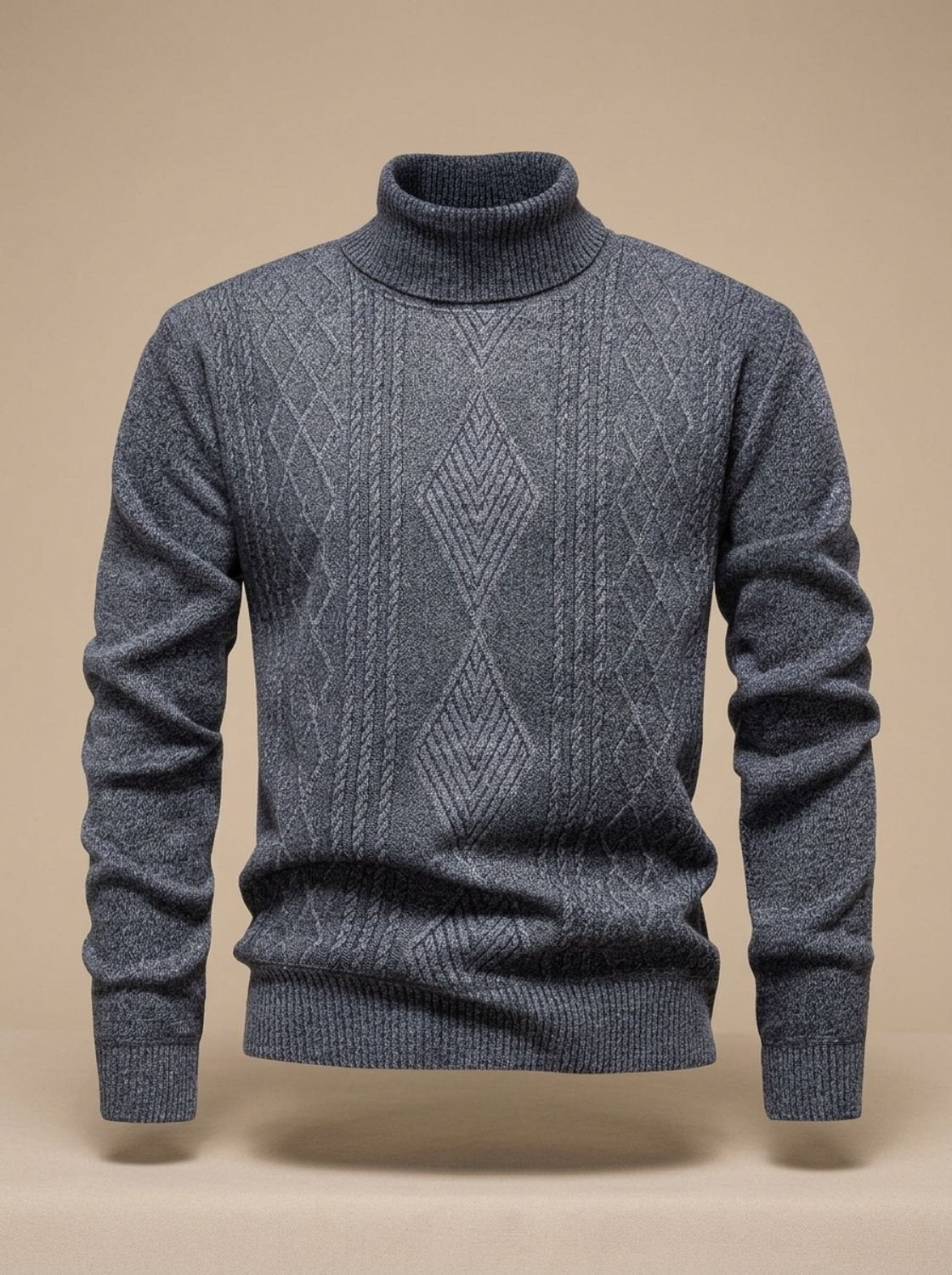 Men's Fitted Cable Textured High Neck Knit Sweater