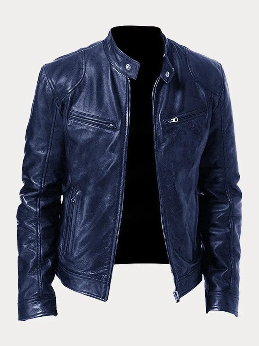 Men's Leather Biker Coat with Quilted Panels