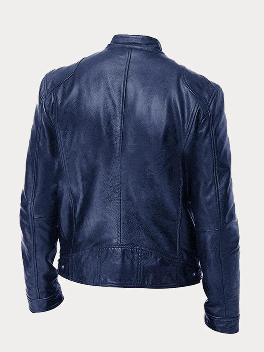 Men's Leather Biker Coat with Quilted Panels
