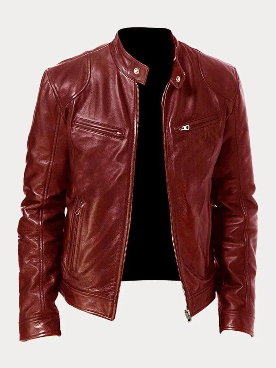 Men's Leather Biker Coat with Quilted Panels