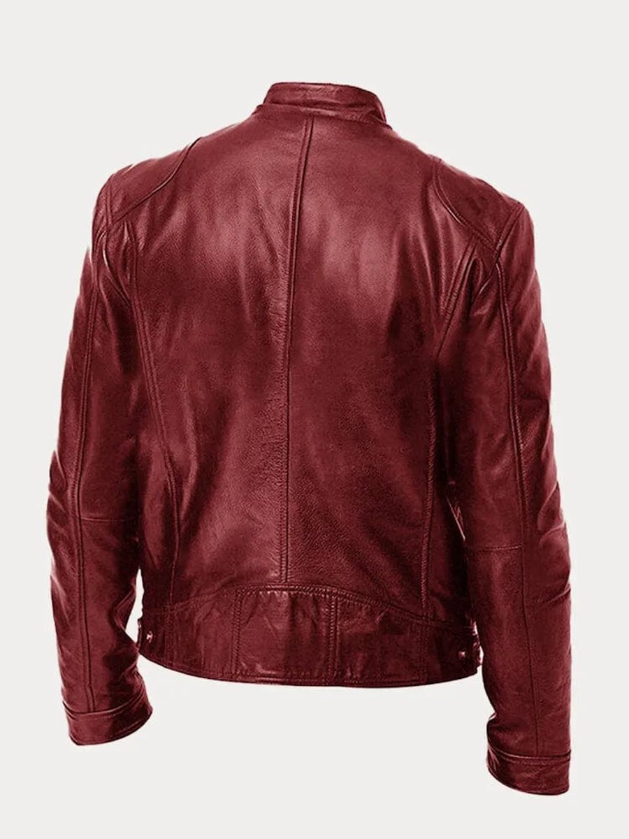 Men's Leather Biker Coat with Quilted Panels