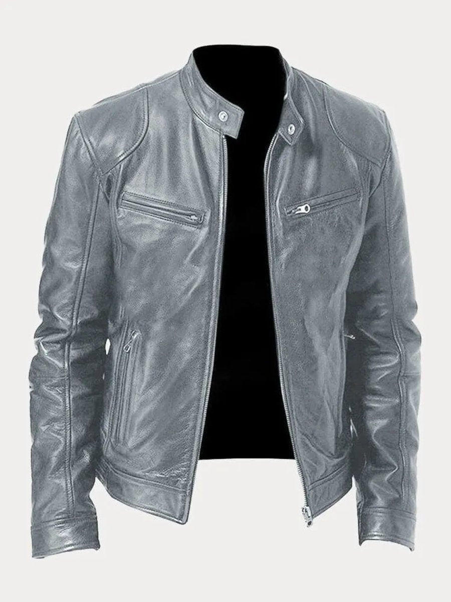 Men's Leather Biker Coat with Quilted Panels