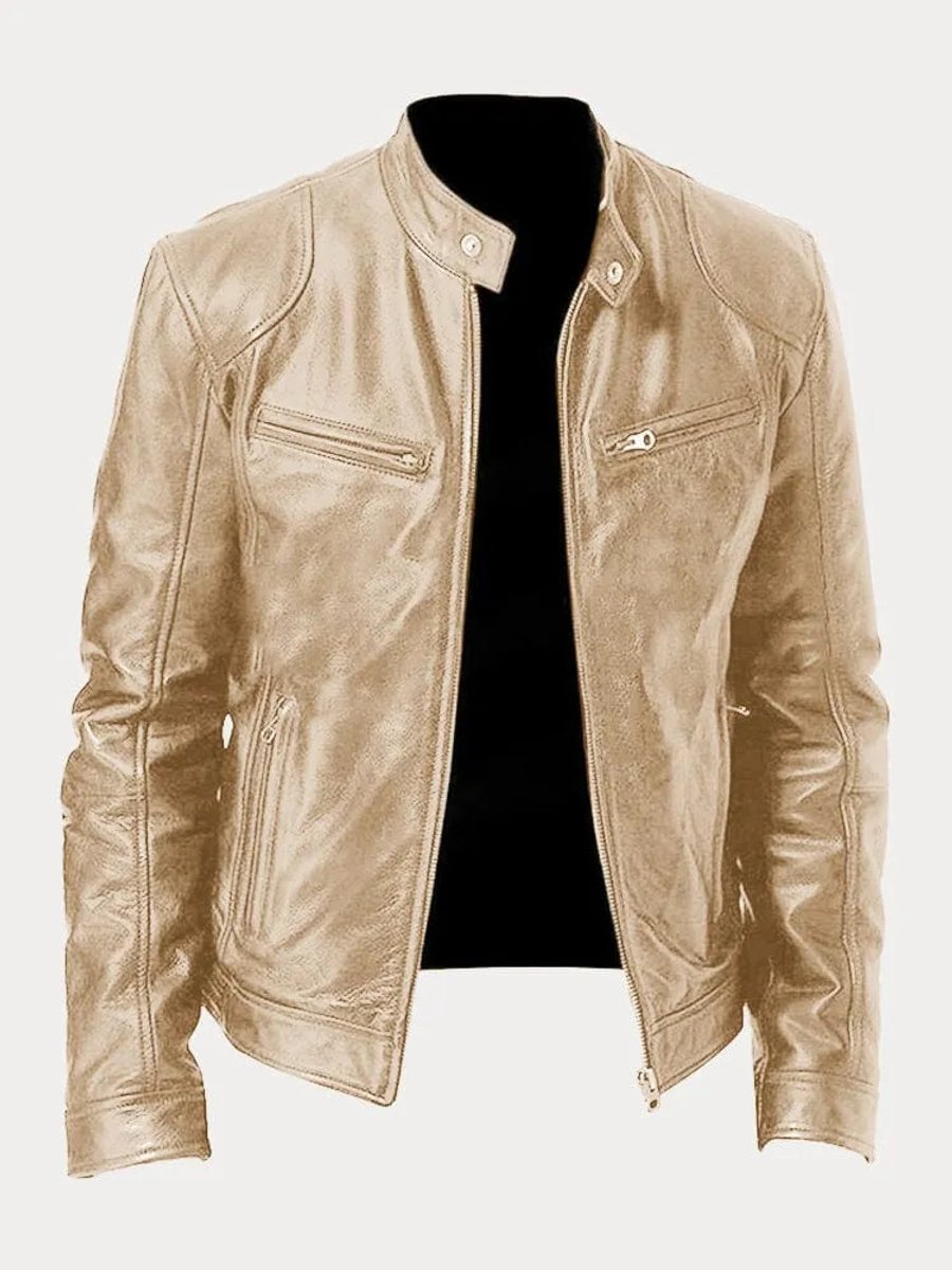 Men's Leather Biker Coat with Quilted Panels