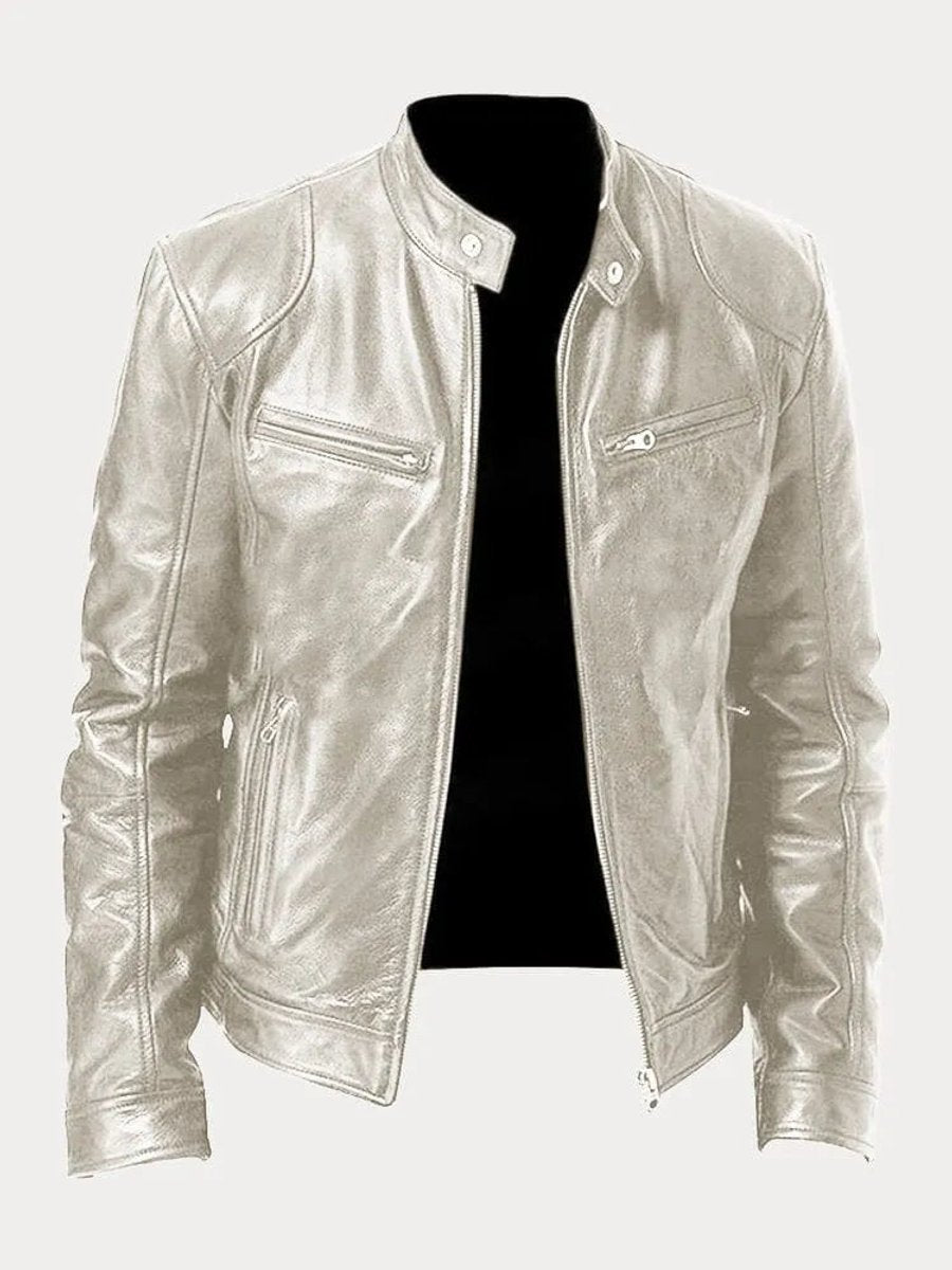 Men's Leather Biker Coat with Quilted Panels