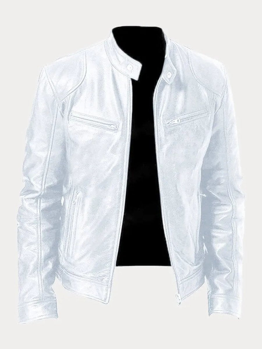 Men's Leather Biker Coat with Quilted Panels