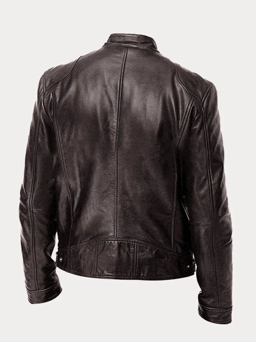 Men's Leather Biker Coat with Quilted Panels