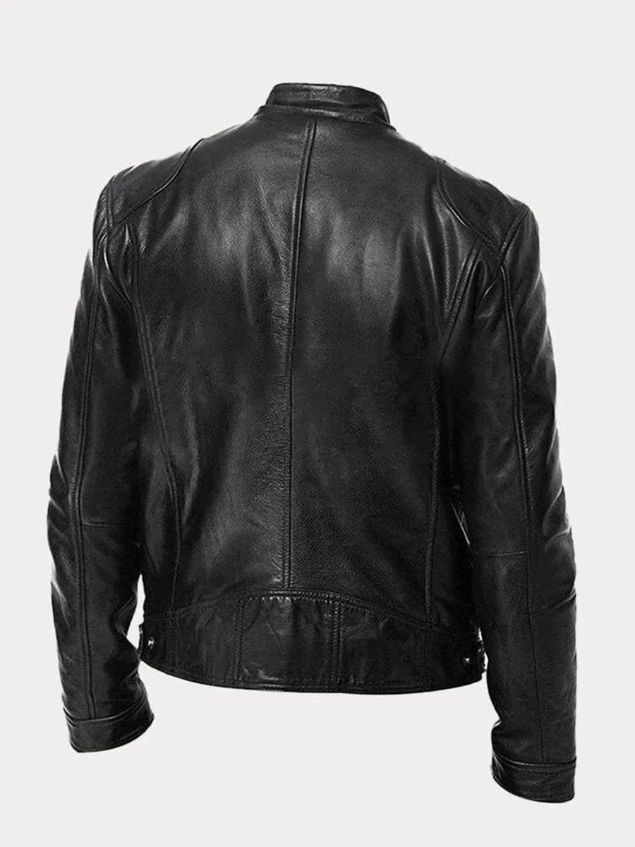 Men's Leather Biker Coat with Quilted Panels