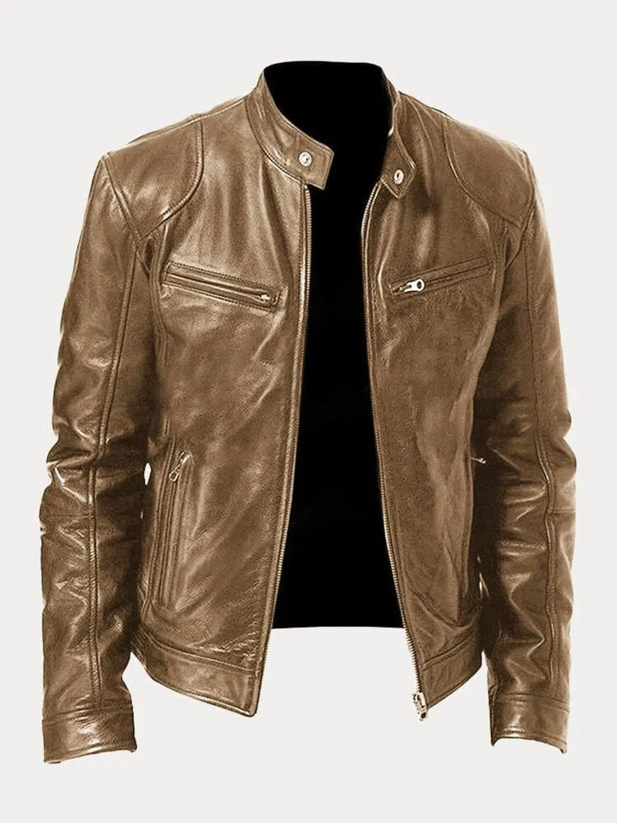 Men's Leather Biker Coat with Quilted Panels