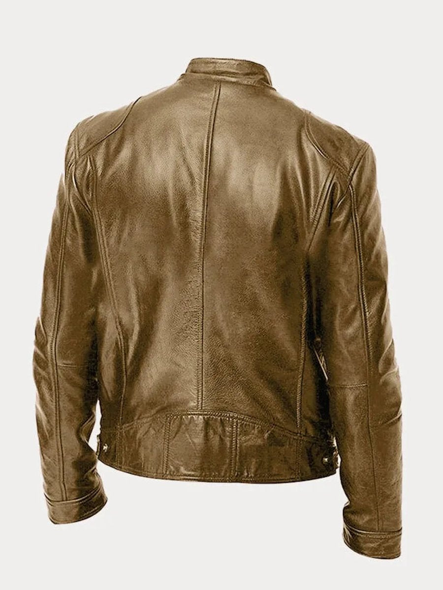 Men's Leather Biker Coat with Quilted Panels