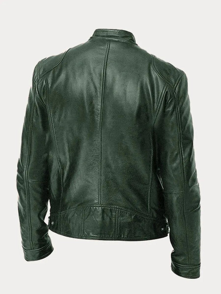 Men's Leather Biker Coat with Quilted Panels
