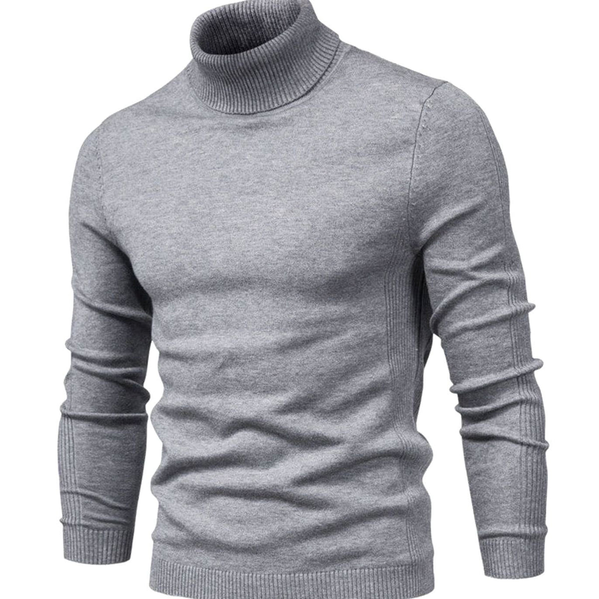 Men's Fitted Ribbed Knit High Neck Pullover Sweater