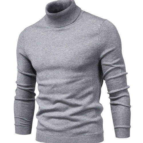 Men's Fitted Ribbed Knit High Neck Pullover Sweater