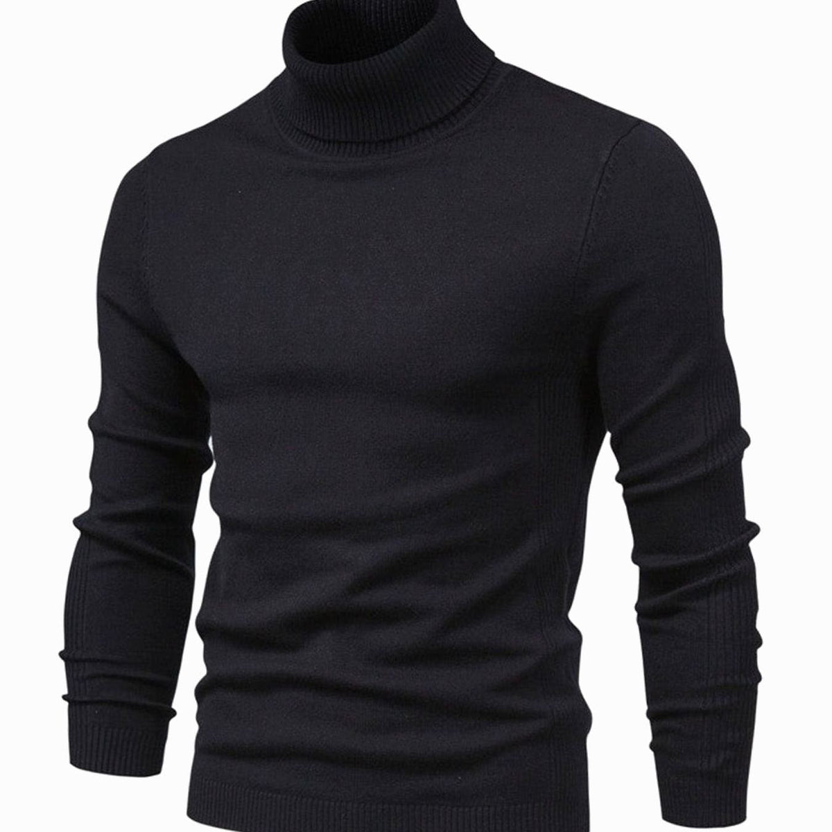 Men's Fitted Ribbed Knit High Neck Pullover Sweater