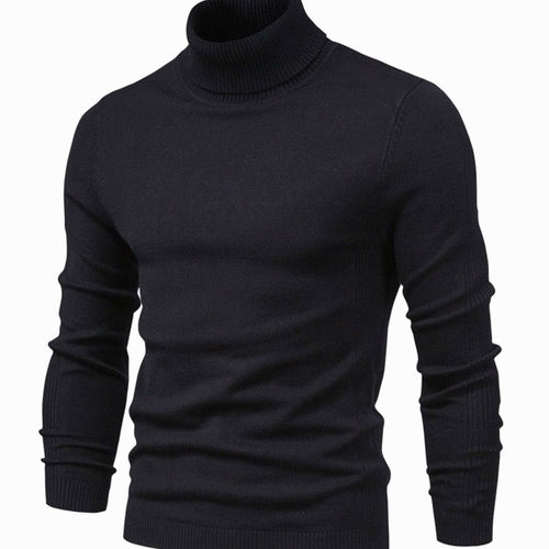 Men's Fitted Ribbed Knit High Neck Pullover Sweater