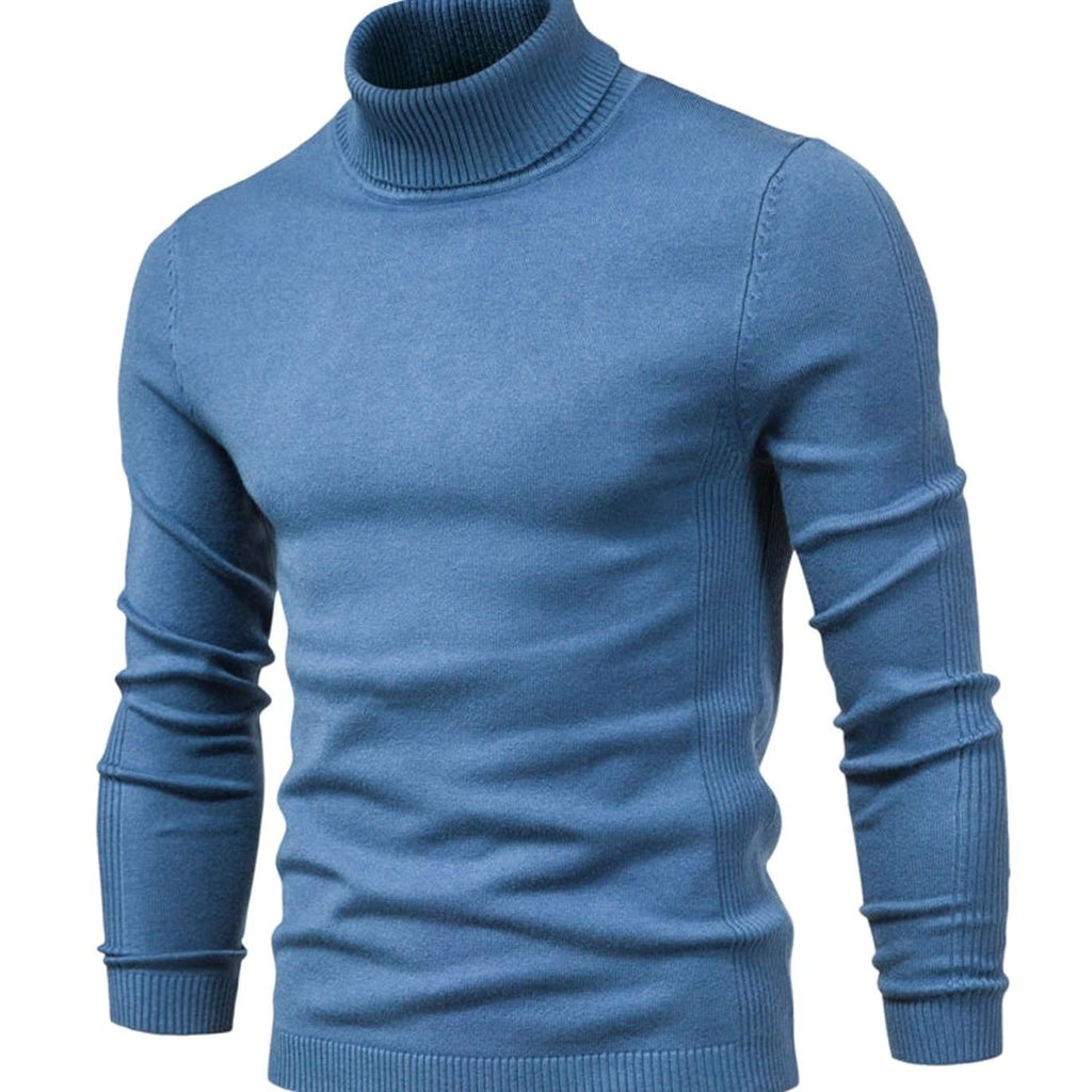 Men's Fitted Ribbed Knit High Neck Pullover Sweater
