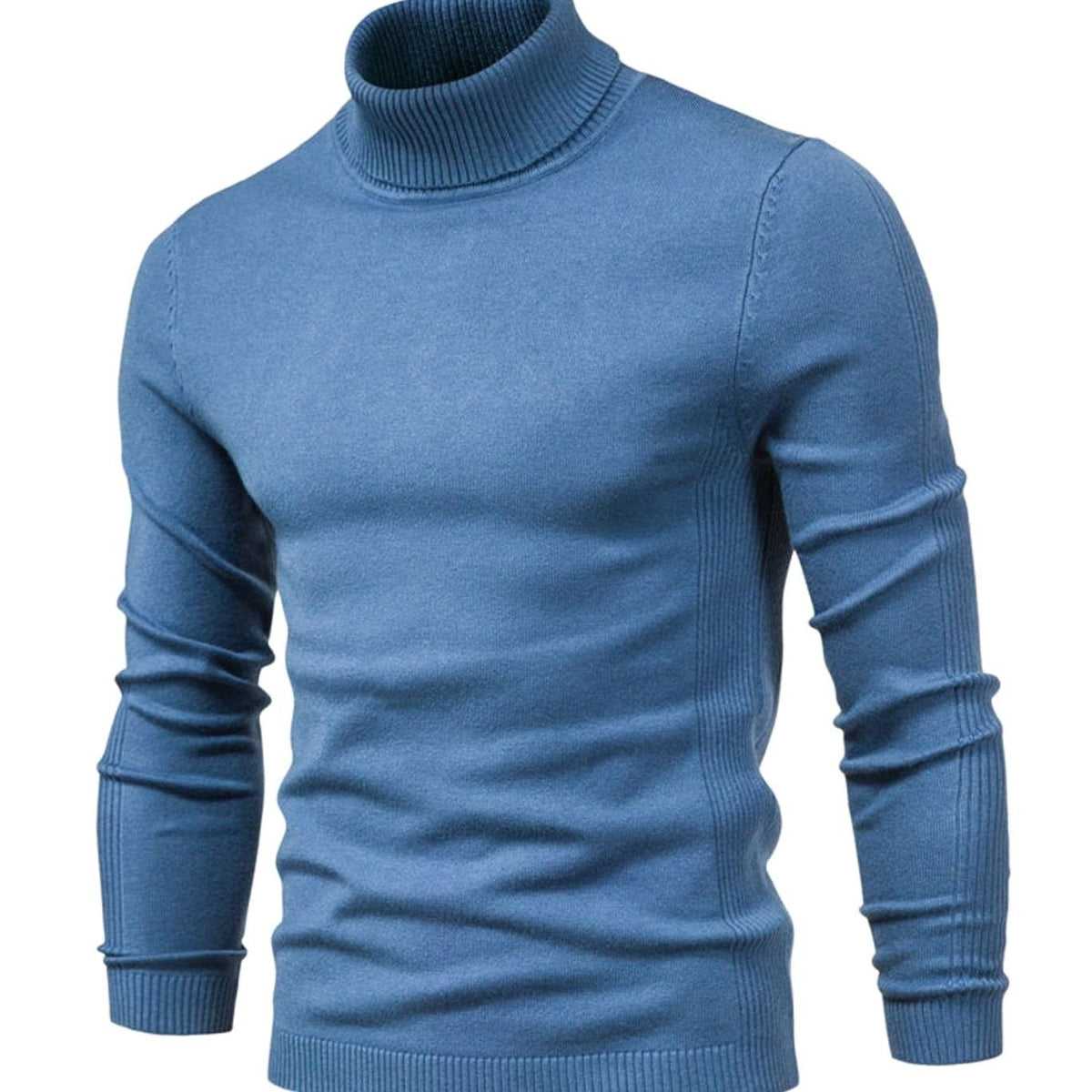 Men's Fitted Ribbed Knit High Neck Pullover Sweater
